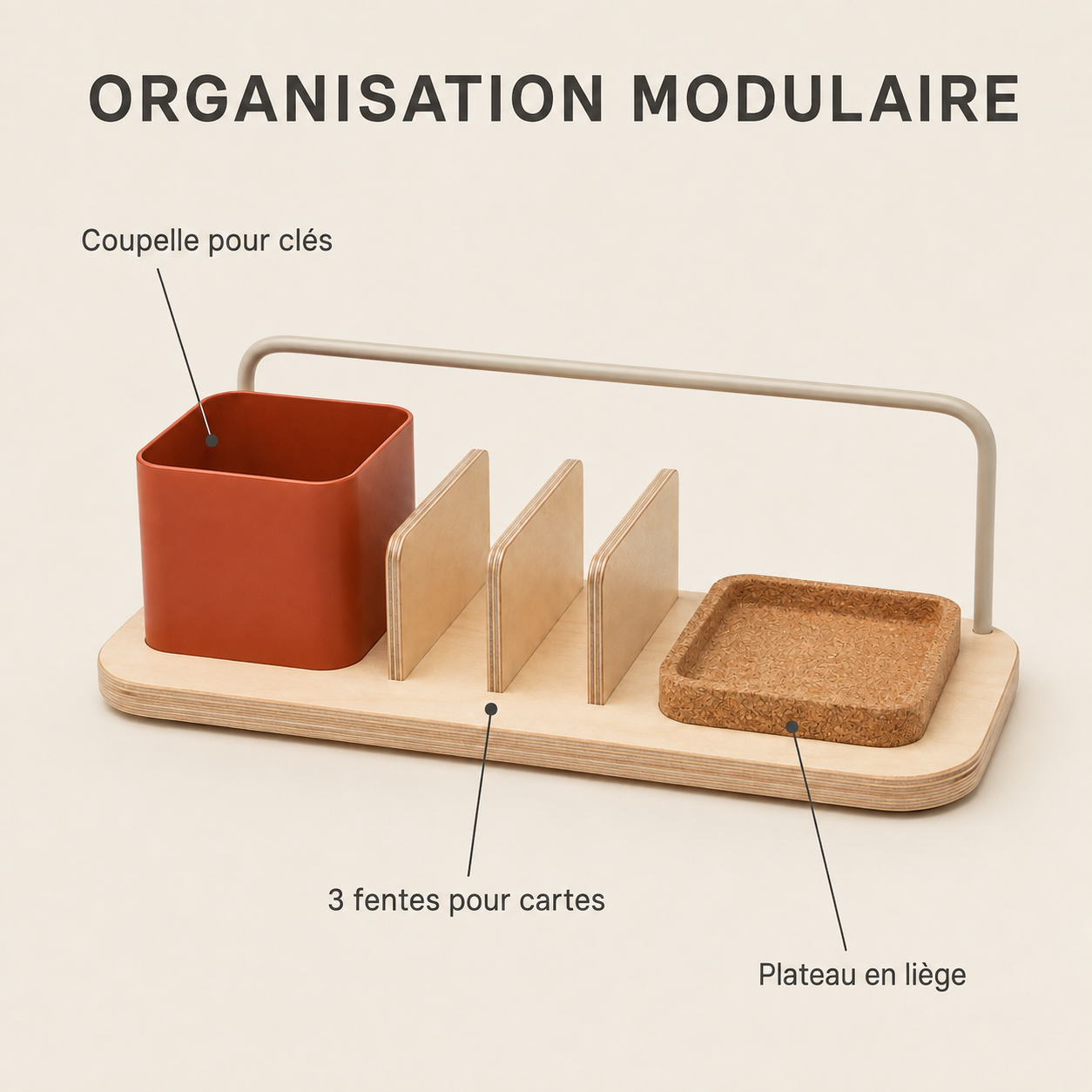 Organiseur d’entrée en bois avec rangement pour clés et cartes – 36 × 18 cm