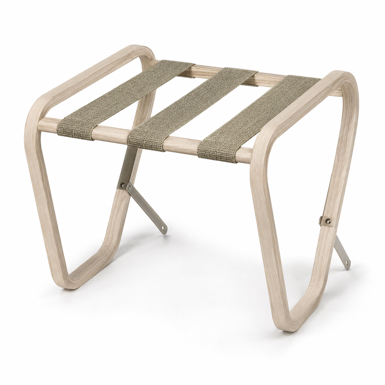 Porte-bagages pliable en frêne clair avec 3 sangles tissées – 62 cm