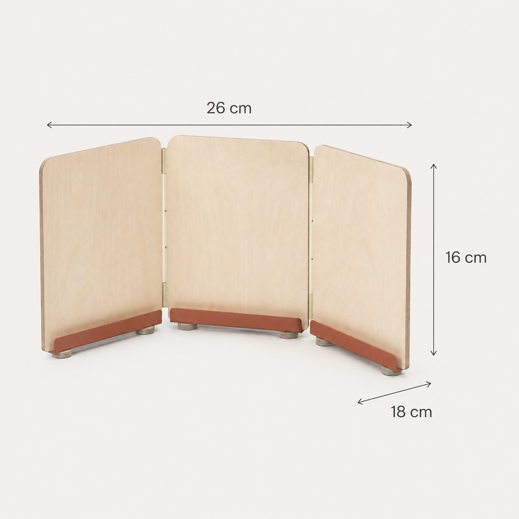 Présentoir de table pliable à 3 volets en bois – 26 × 16 cm