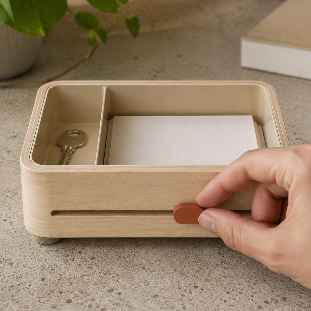 Vide-poche d’entrée en bouleau avec compartiments pour clés et cartes – 28 cm