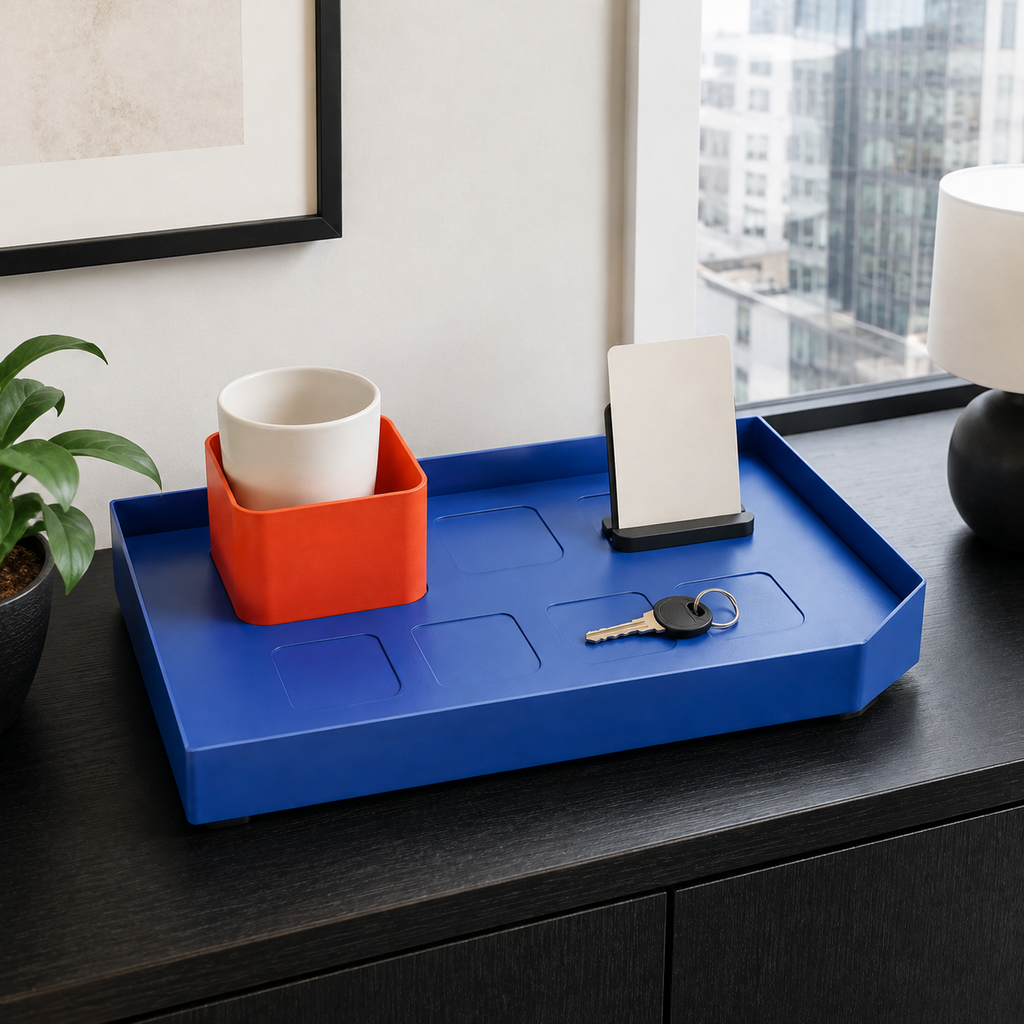 Plateau d’accueil modulaire en acier avec 2 modules mobiles – 40 × 26 cm