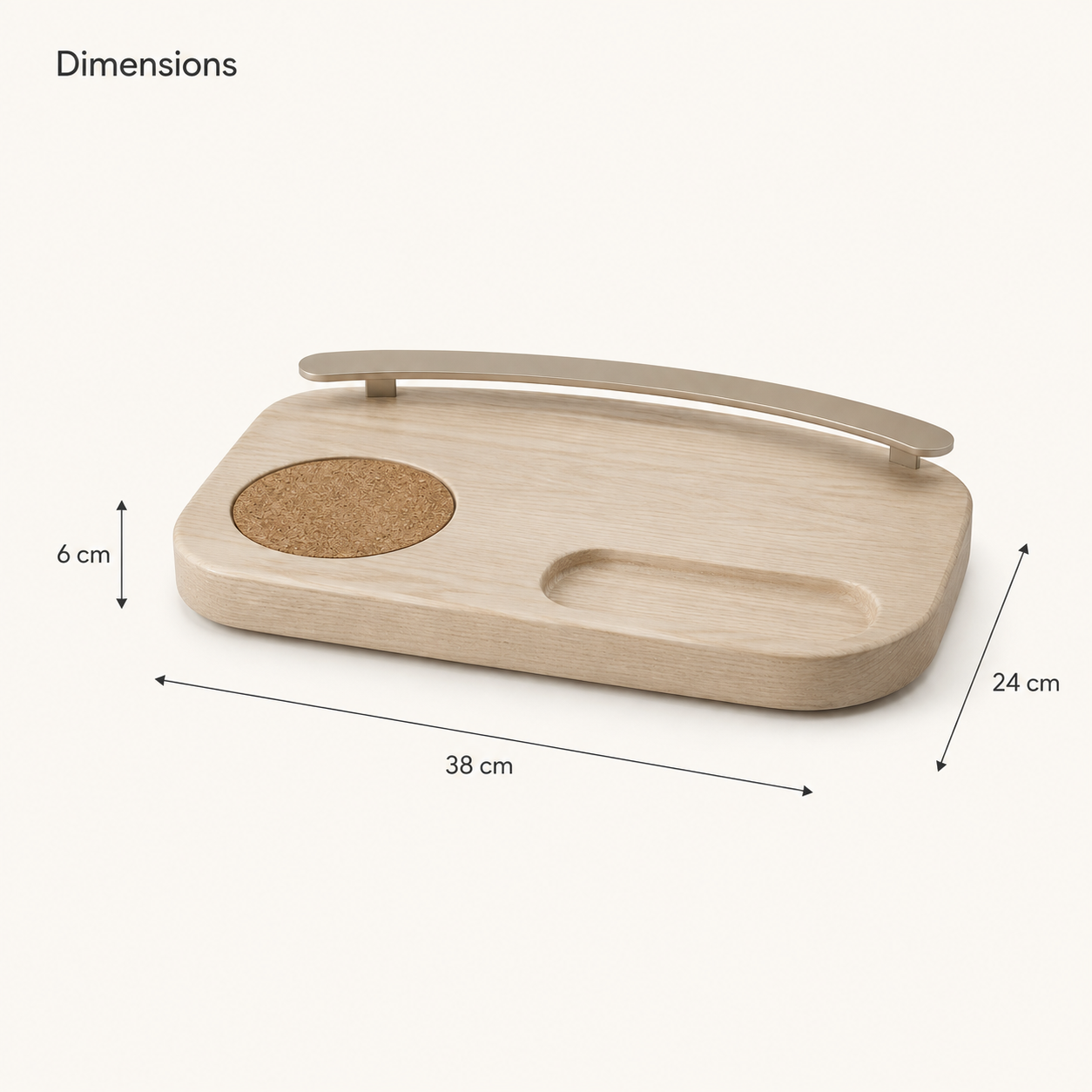 Plateau d’accueil en frêne avec sous-tasse et vide-poche – 38 × 24 cm
