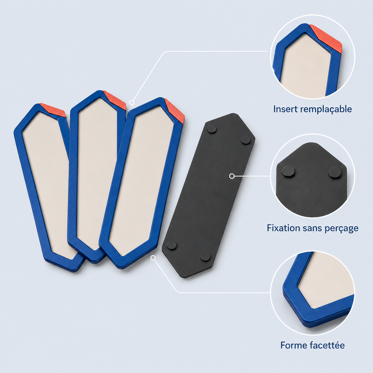 Lot de 3 plaques de porte en aluminium avec inserts remplaçables – 18 × 7 cm