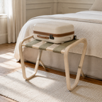 Porte-bagages pliable en frêne clair avec 3 sangles tissées – 62 cm