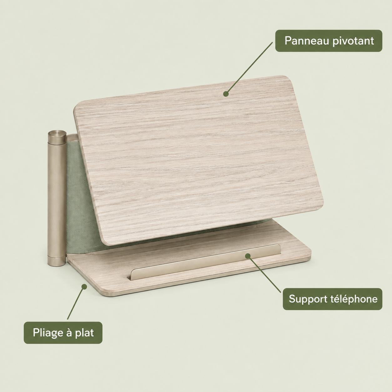 Porte-livret d’accueil pliable en frêne avec support téléphone – 24 × 18 cm