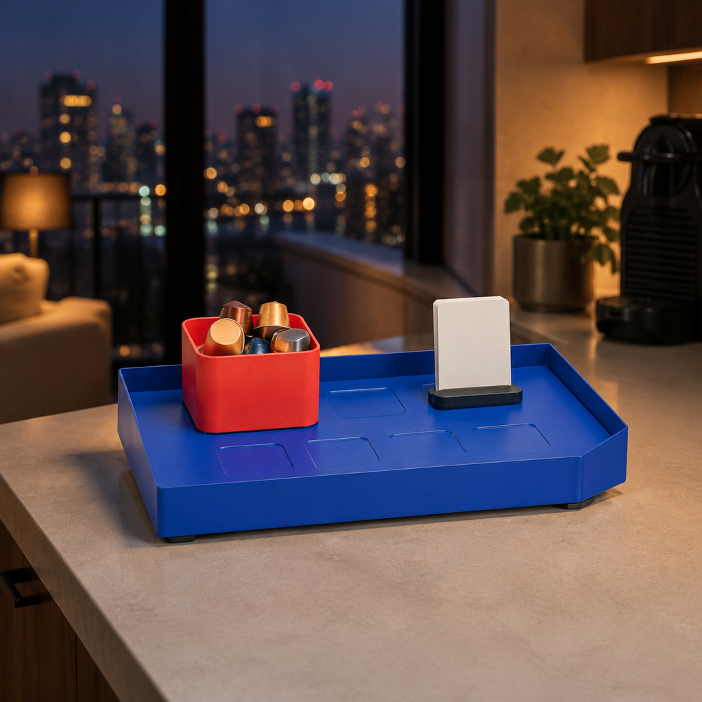 Plateau d’accueil modulaire en acier avec 2 modules mobiles – 40 × 26 cm