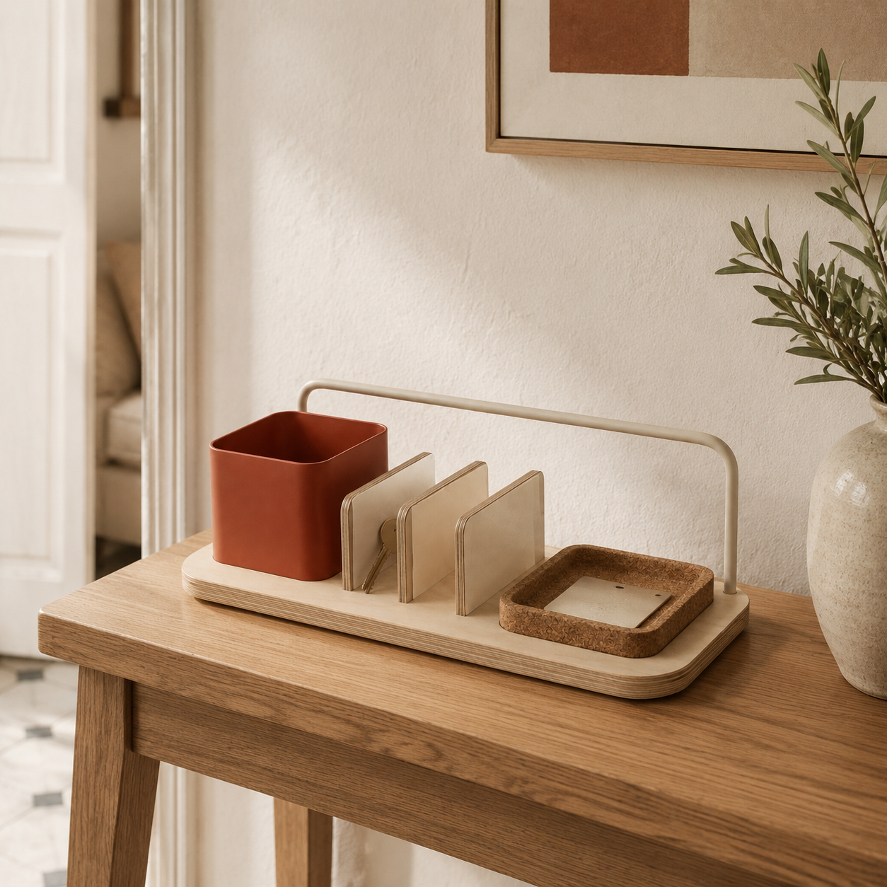 Organiseur d’entrée en bois avec rangement pour clés et cartes – 36 × 18 cm