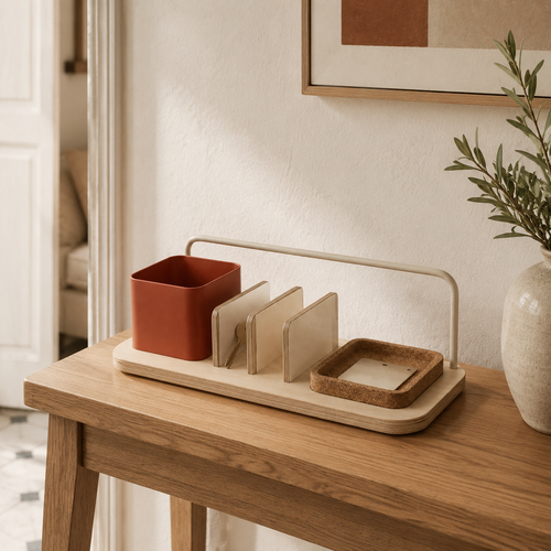 Organiseur d’entrée en bois avec rangement pour clés et cartes – 36 × 18 cm